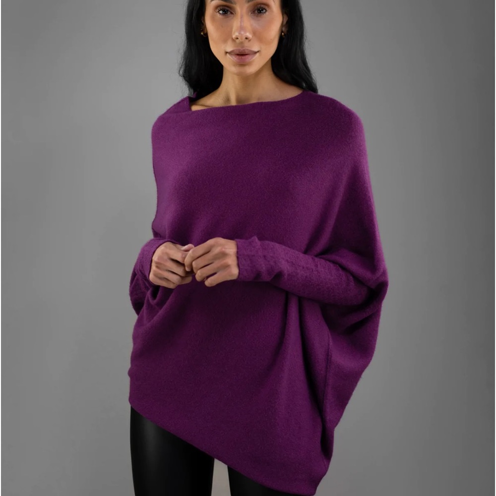 JAKI Asymmetric Draped Ultra Soft Knitted Jumper in Violet OS NWT